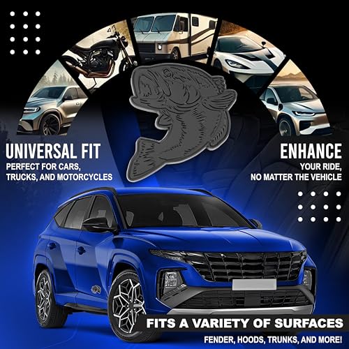 Image of Bass Emblem 3D Fish Badge - Custom Car Sticker for Car, Truck, SUV, Trunk, Hood, Fender - Set of 2 (Matte Black)