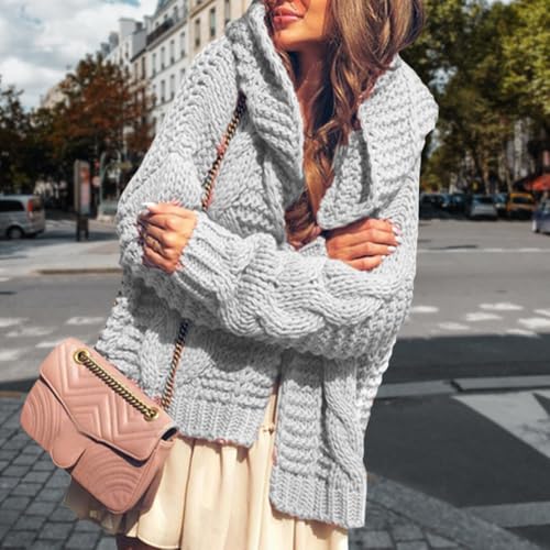 Hooded Cardigans Sweater for Womens Casual Long Sleeve Cable Knit Chunky Cardigans Fall Winter Open Front Sweaters2
