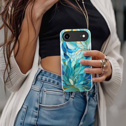 Image of Goodon for iPhone Air Case Cute - Wireless Charging Compatible - Dual-Layer Hard Shell + Silicone Cover - Protective Phone Case with Trendy Designs for Women - Blue Leaves Flower | Dual-Layer Hard Shell + Silicone, Slim Fit Protective Phone Cover with Wildflower Designs for Women Girls