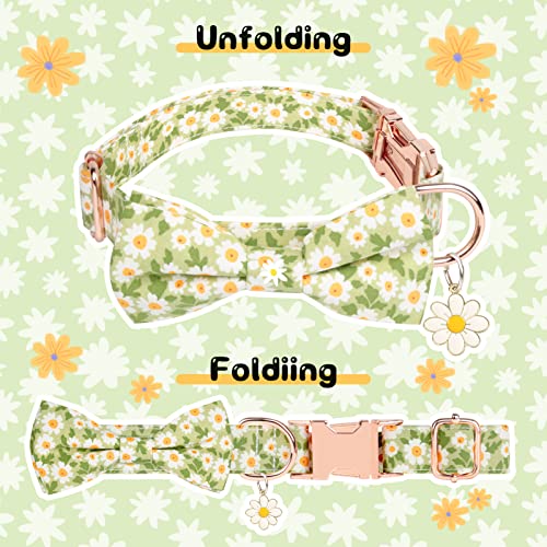 Ytfu Girl Boy Dog Collar Bow Tie Collars With Cute Daisy Printed Pattern, Female Dog Collars Pure Cotton Pet Collars For Medium Dogs With Adjustable Metal Anti-Skid Buckle (M,Green) #TOP1