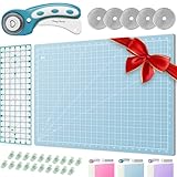 Rotary Cutter Set turquoise - Quilting Kit incl. 45mm Rotary Cutter, 5 Replacement Blades, A2 Cutting Mat, Acrylic Ruler and Craft Clips - Ideal for Crafting, Sewing, Patchworking, Crochet & Knitting