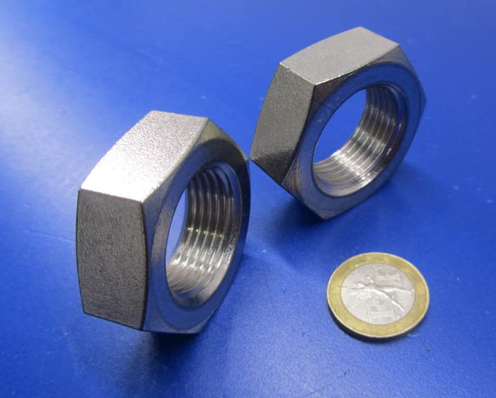 18-8 Stainless Steel Hex Nut 1-1/8" -12 Thread x 1-11/16 W x 39/64 H 2 Pcs