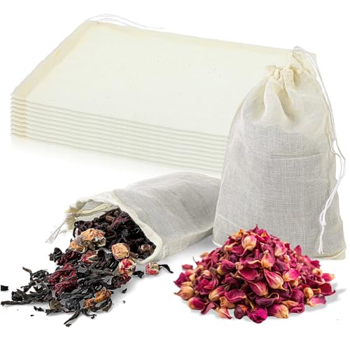 10 Spice Bags for Cooking, Cheese Cloth Bags with Drawstring for Straining Loose Tea (4 x 6 Inch)