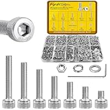 Fgruh 1260pcs M2 Screw Assortment kit, M2*4mm/6mm/8mm/10mm/12mm/16mm/20mm 304 Stainless Steel Hex Socket Head Cap Screw Bolts Nuts Flat & Lock Washer Set