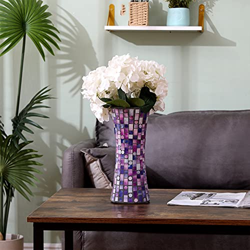 Foryillumi Mosaic Glass Flower Vase Large Size Handmade Glass Glass Vases Plant Pots Ceramic Vase For Living Room Decorations, Home Decor, Office, Wedding,Purple,5 X 11.6 Inch #TOP4