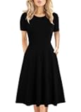 Women's Elegant Knee Length Dresses Vintage 50s Office Casual Floral Print Work Party A-Line Swing Dress with Pockets 162