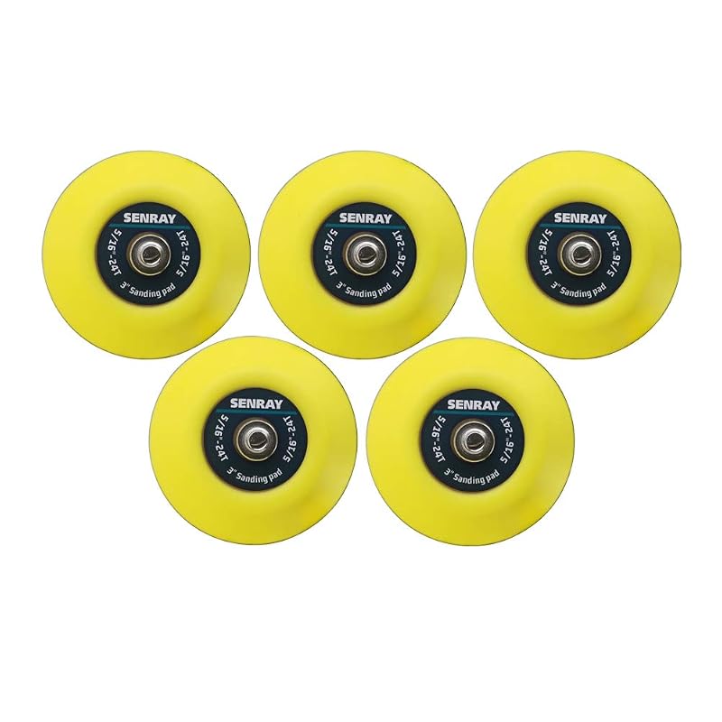 Placa de Suporte Flexível para Polimento com Fixação Hook-and-Loop SENRAY, 7,62 cm, Rosca 5/16-24, Amarela, Kit com 5 peças