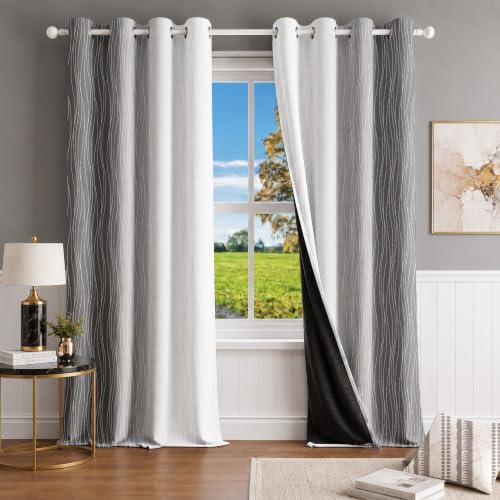 Image of Ultimate Trends Ombre Blackout Curtains for Bedroom Room Darkening Curtains for Living Room,Energy Saving,Thermal Insulated Grommet Window Drapes, Grey and Greyish White, 7 FEET,2 Panels