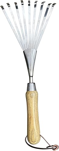 Miniatura 3 de Garden Guru - Rastrillo de mano ecológico, 100% acero inoxidable reciclado, resistente a la corrosión, mango ergonómico de madera certificado FSC,