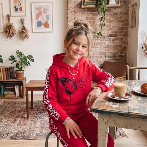 Image of Girls Clothes Fall Winter Toddler Outfits Leopard-print Hoodie Sweatshirt + Sweatpants 2 Piece Set 4-12 Years