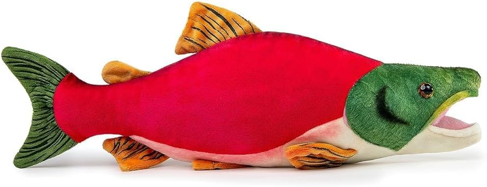 Simulation Sockeye Salmon Stuffed Animals 15inch, Cute Soft Sockeye Salmon Fish Plush Toy Children Room Decoration Pillows
