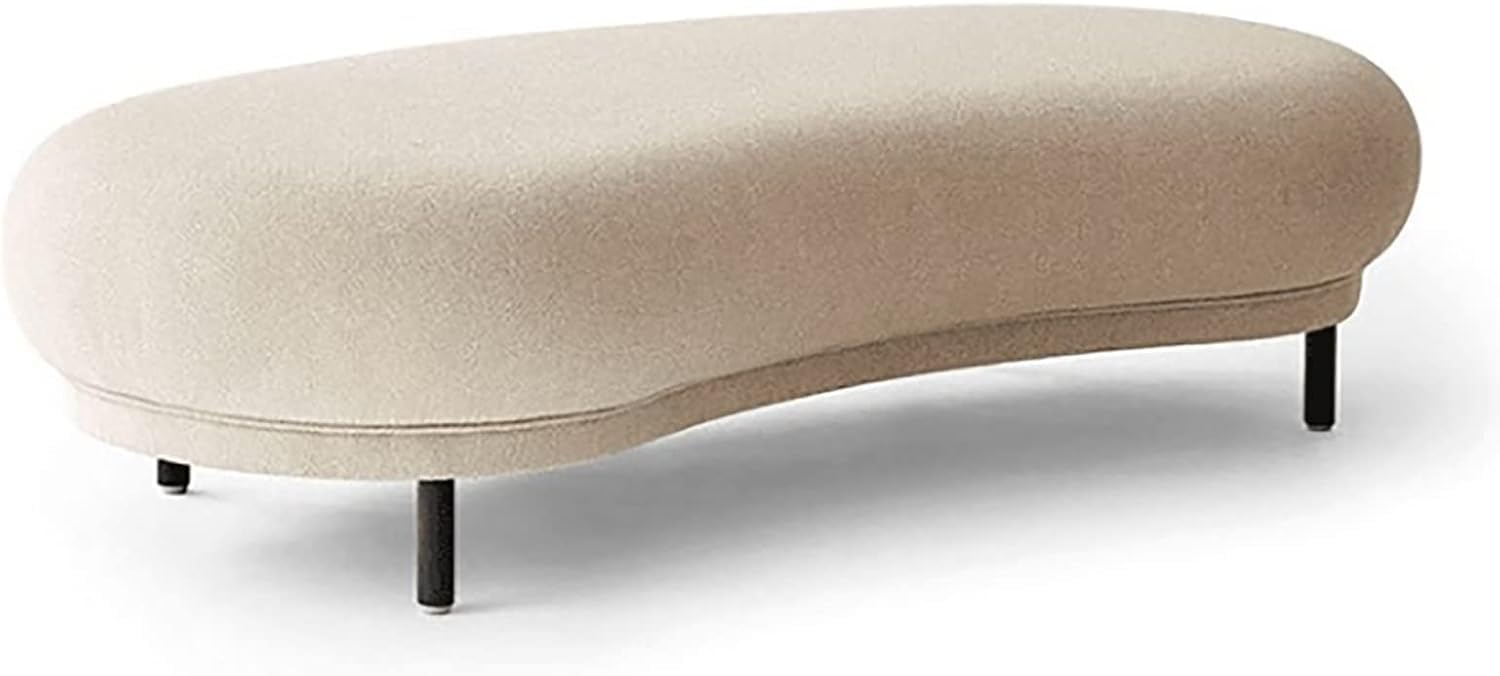 Banc ottoman, demi-table basse incurvée moderne, banc d'entrée rembourré en boucle, banc d'entrée pour salon, couloir, canapé, tabouret, repose-pieds, blanc
