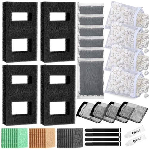 Image of Threlaco 4 Set Aquarium Filter Compatible with Fluval SPEC, EVO, Betta and Flex Desktop Aquarium Series, Foam Filter, Carbon, Ammonia /Phosphate /Nitrite Remover Pad, Ceramic Ring, Cord, Grease & Bag