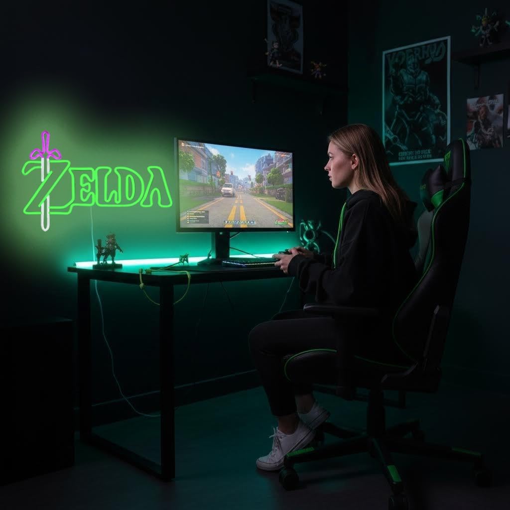 Neon Sign Light, Zelda Sword LED Sign for Gaming Room Decor Gamer Gifts for Zelda Game Room Wall Bedroom Decor LED Neon Light (Green)