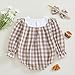 FYBITBO Newborn Baby Girl Outfits Smocked Long Sleeve Bubble Romper Plaid Bodysuit Jumpsuit Headband Infant Clothes Set (Cow Brown, 12-18 Months)