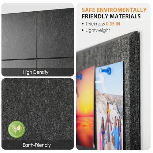 Image of MaxGear Felt Bulletin Board 48 inch x 36 inch, Dark Gray Felt Wall Tiles Wall Decor