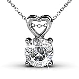 Cate & Chloe Marian 18k White Gold Pendant Necklace with Swarovski Crystals, Beautiful Heart Necklace for Women, Round Cut Diamond Crystal Necklace, Silver Chain Necklace, Wedding Jewelry
