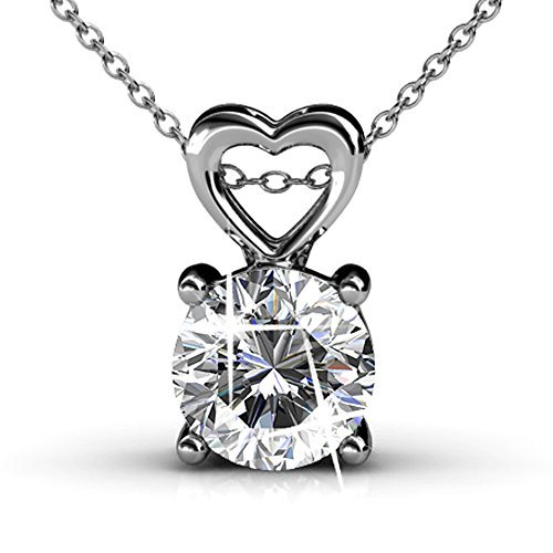 Cate & Chloe Marian 18k White Gold Pendant Necklace with Crystals, Beautiful Heart Necklace for Women, Round Cut Crystal Necklace, Silver Chain Necklace, Wedding Jewelry