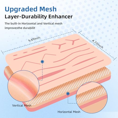 Image of Suture Practice Pad-Three-Layer Silicone Fake Skin Kit, Reusable Upgraded Suture Pad with 14 Pre-Cut Wounds, Best Gift for Medical Students Training (1)
