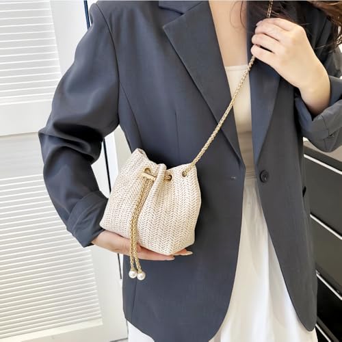 Mini Straw Bucket Bag for Women, Small Woven Crossbody Purse Cute Boho Shoulder Handbag Spring Summer Trendy3