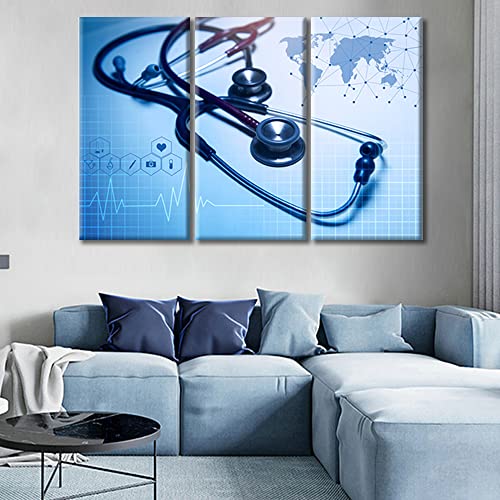 Image of TUMOVO Medical background Poster Wall Art Medical Decor Medical Pictures Bathroom Decor Wall Art 3 Panel Modern Artwork Print on Canvas Framed Ready to Hang (36 inch Wx24 H)