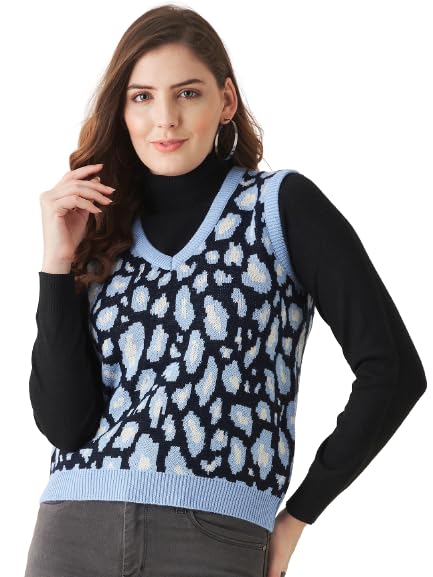 Image of Modeve Printed V Neck Sleeveless Sweater for Women||Winterwear||