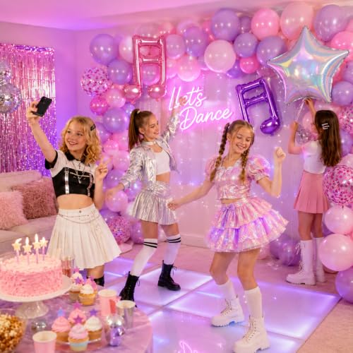 Image of Pink Purple Music Note Iridescent Star Balloons for Birthday Party Decor | Kpop Pearl Pastel Purple Pink Confetti Balloon for Girls Birthday Kpop Music Themed Korean Pop Karaoke Disco Party Decoration