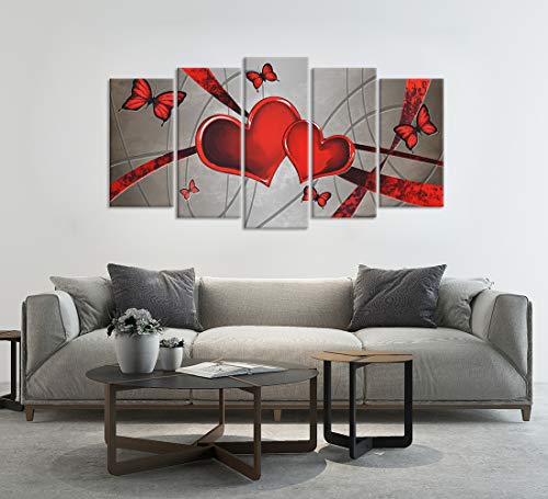 Zlove Large 5 Pieces Canvas Wall Art Butterfly Love Red Heart Painting Abstract Romantic Grey Artwork Stretched And Framed Ready To Hang For Home Bedroom Decoration #TOP1