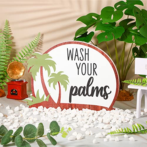 Wash Your Palms Wood Bathroom Sign Rustic Wooden Palm Tree Decor Tropical Beach Bathroom Decor Beachy Coastal Farmhouse Decor for Home Shelf Living Room Bedroom Kitchen Bath Restroom Decorations - Image 4