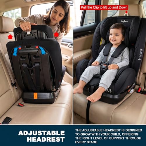 Image of Baybee Convertible Infant Car Seat for Baby 0 to 7 Years with 3 Position Recline, Headrest Height Adjustable | ECE R44 /04 Safety Certified | Travel Baby Car Seat for Toddlers Kids (Dark Black)