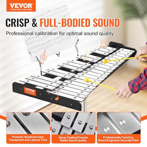 Image of VEVOR 32 Note Glockenspiel Xylophone Bell Kit, Professional Percussion Instrument Set with Mallets, Drum Sticks, Music Stand, Adjustable Stand and Carrying Bag for Students & Adults
