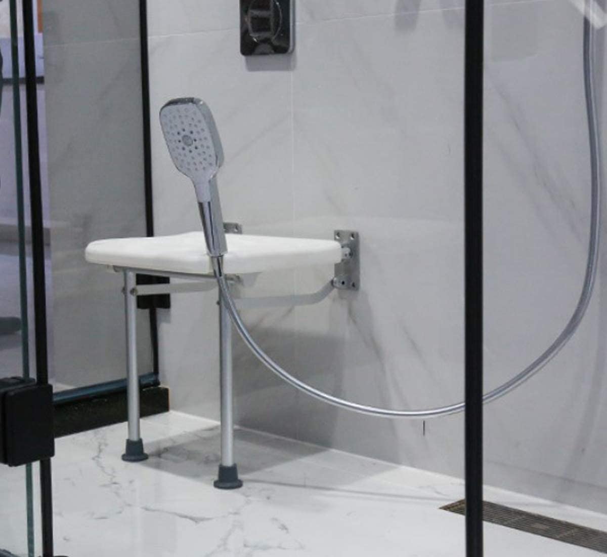 Asiento de Ducha abatible montado en la Pared Taburete de ducha Asiento de baño plegable montado en la pared Silla de ducha plegable Bancos de ayuda for el baño for ancianos con pata de apoyo Marco de