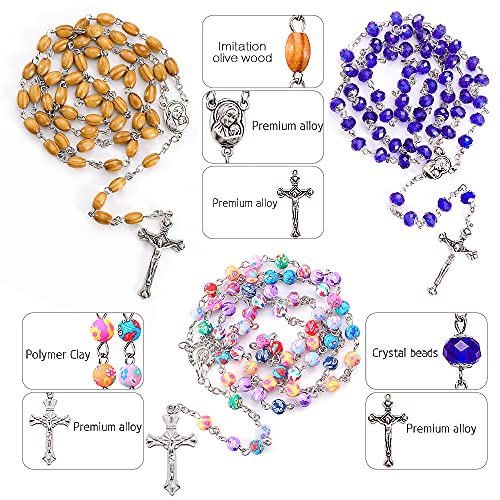 7 PCS Rosary Beads Catholic for Woman - Confirmation Gifts, 7 Day Rosary, Various Styles of Rosary Necklace Set, Cross Necklace for Women2