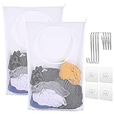 COZYOCHY Hanging Laundry Basket Bag, Mesh Breathable Hanging Laundry Basket Comes With 8 Free Hooks...