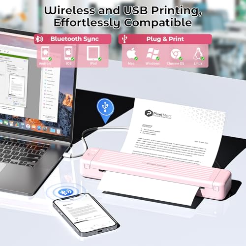 Image of Mobile Portable Wireless Printer, P831 Portable Thermal Transfer Printer, Bluetooth & Inkless, 300DPI, Support US Letter /A4 /A5 /B5 Plain Paper, Ideal for Business Travel