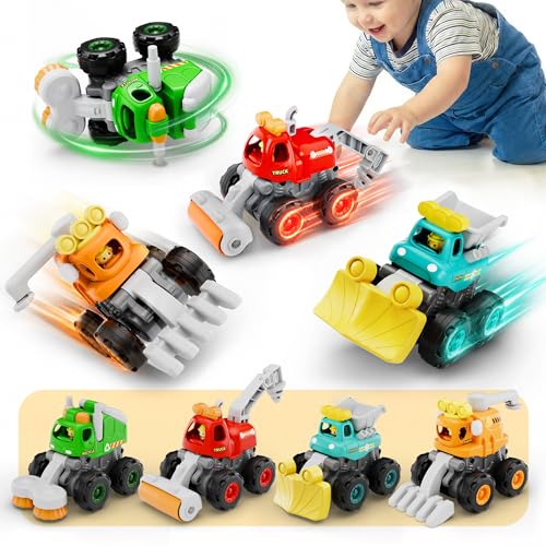 iPlay iLearn Stunt Construction Trucks for Toddlers 1-3 Baby Friction Car