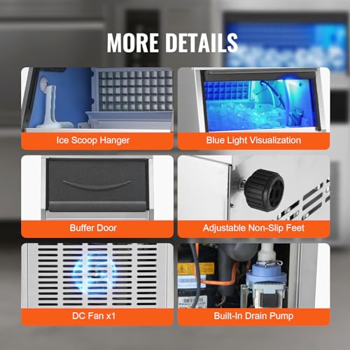 Vevor COMMERCIAL ICE MAKER 100LBS/24H 50 ICE Commercial Ice Maker Machine, 100Lbs/24H Ice Maker Machine With 33Lbs Storage Capacity, 50 Ice Cubes In 12-15 Minutes, Built In Electric Drain Pump Ice Maker For Bar Home Office Restaurant thumb #5