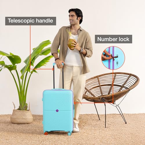 Image of Nasher Miles Bali Hard-Sided Polypropylene Check-in Luggage 28 inch | 75cm | 8 Wheels Large Trolley Bag for Travel | Suitcase (Light Blue)