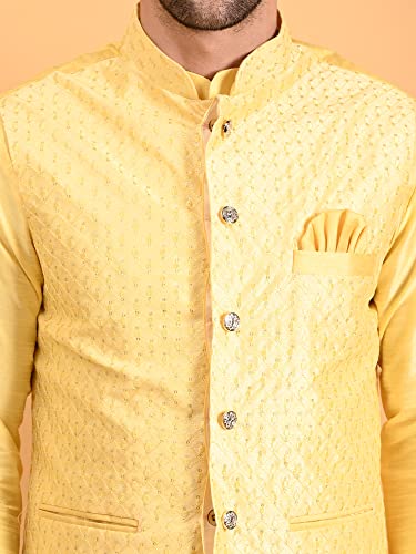 Image of Uri and MacKenzie Men's Silk Blend Kurta Pajama with Designer Ethnic Nehru Jacket /Modi Jacket