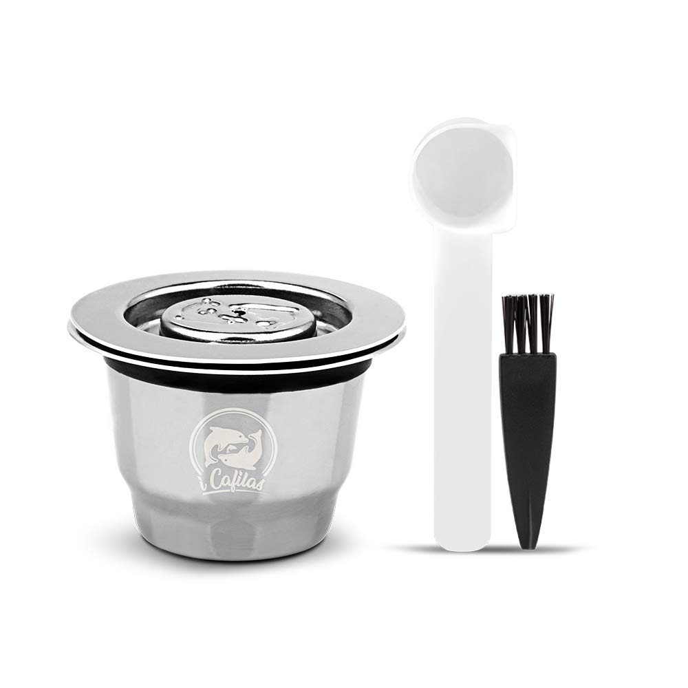 Cápsulas de café rellenables de L'OR Barista de Acero Inoxidable para Rellenar – Cápsula Reutilizable Compatible con L'OR Barista, Cuchara medidora + Pincel, Small Capsule
