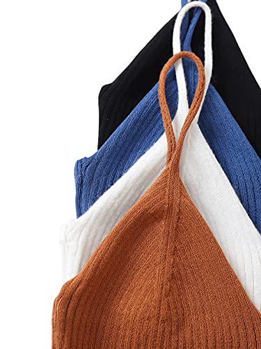 Shein Women's 4 Pieces Basic Sleeveless V Neck Crop Cami Top Solid Rib Knit Camisole Multicoloured Small #TOP3