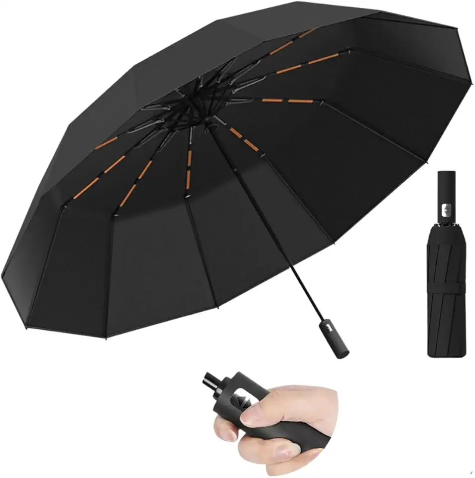 Guarda-Chuva Compacto Automático com Proteção Solar UV Secagem Rápida Abre e Fecha 1 Clique 100cm Diâmetro 33cm Fechado Estrutura Reforçada Aço Fibra de Vidro Resistente ao Vento com Capa