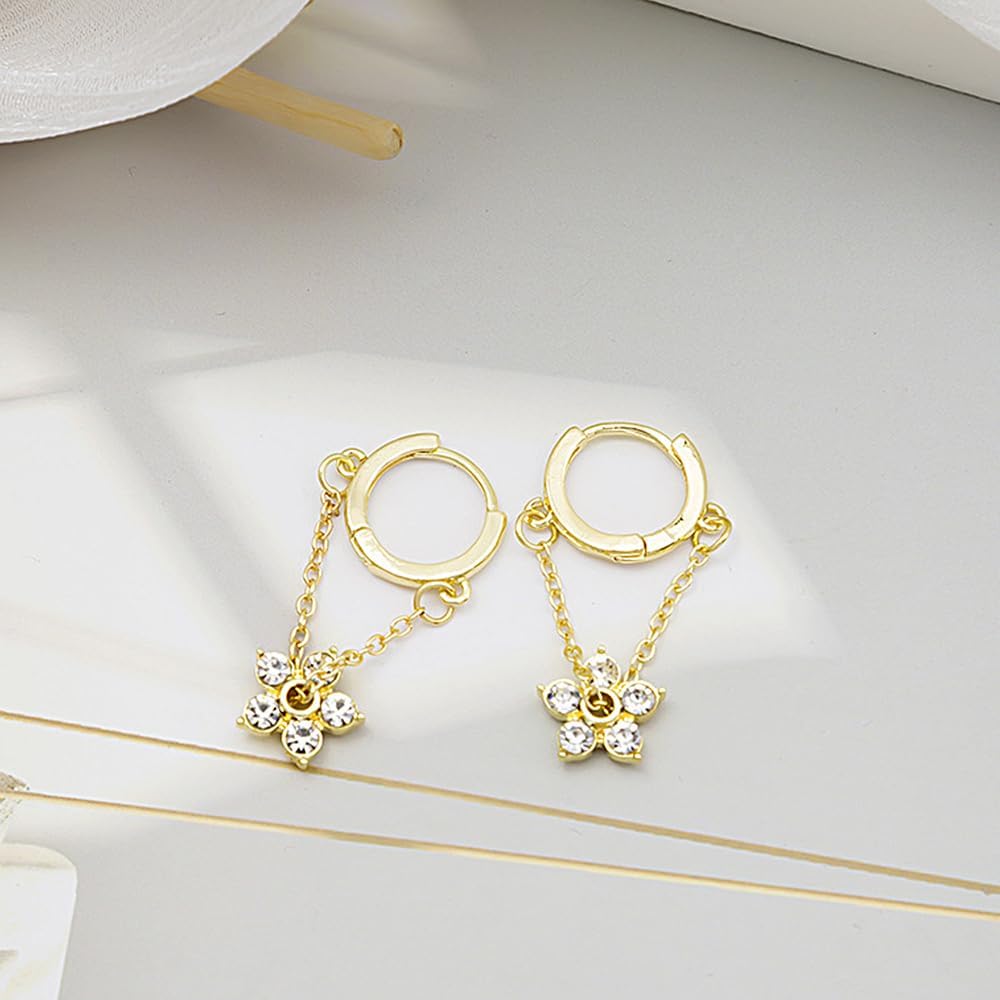 14K Gold Plated Rhinestone Flower Hoop Earrings for Women,Sparkly Rotatable Floral Statement Dangle Earrings, Fashion Birthday Graduation Jewelry Gifts - Image 6