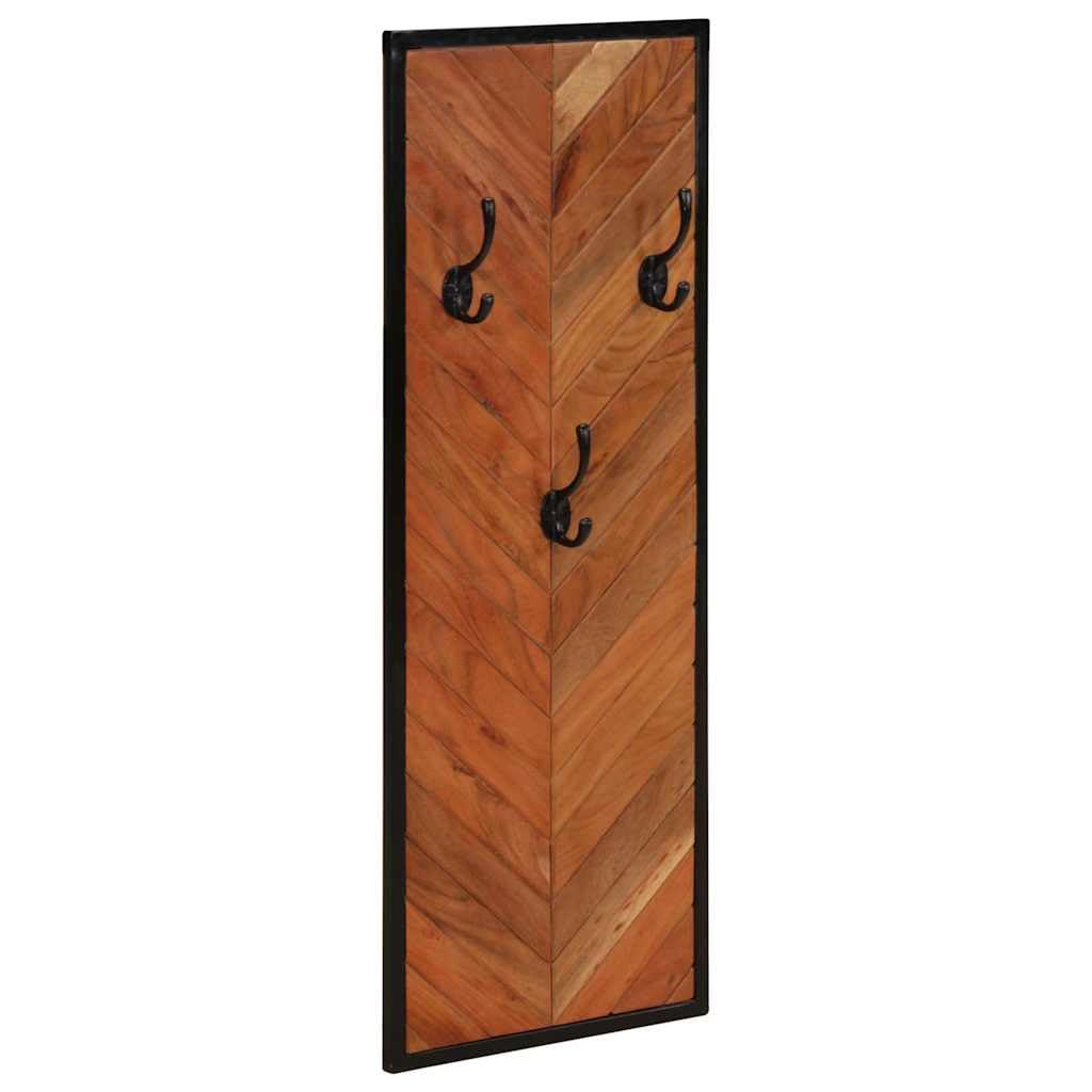 Lot de 2 porte-manteaux muraux en bois d'acacia massif - 90 x 35 cm - Avec 3 crochets en fer - Porte-vêtements rustique pour entrée et chambre à coucher
