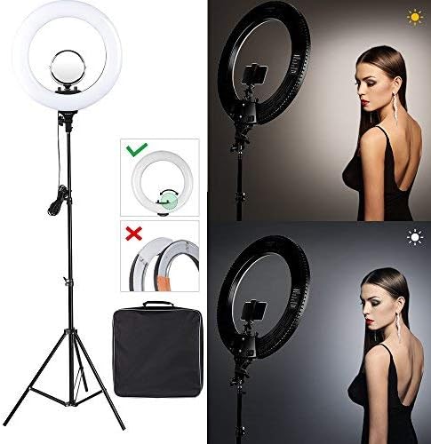 CRAPHY LED Ring Light Kit 18" 48W, 3200-5500K Bi-Color Dimmable SMD Ring Flash with Light Stand, Hot Shoe, Cosmetic Mirror, Phone Clip and Carry Bag for Selfie Youtube Video Shooting and Photography