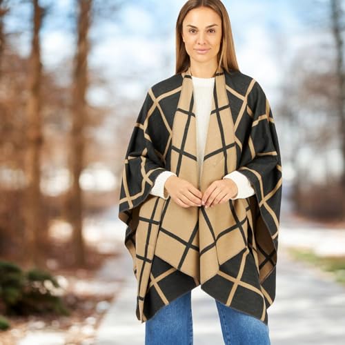 Image of Women's Shawl Wrap Poncho Ruana Cape Cardigan Sweater Open Front for Fall Winter Spring
