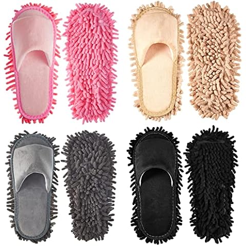 Jecery 4 Pairs Washable Mop Slippers Detachable Microfiber Slippers Mop Shoes Dusting Slippers Floor Cleaning Slippers for Women Men Home Office Kitchen Floor Dust Dirt Clean, Medium(M Size) Cover