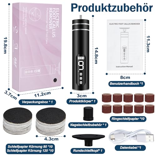 Hornhautentferner Elektrisch - 2 in1 Elektrischer Hornhautentferner füße mit LED-Anzeige, Pediküre Maniküre Set Fußpflege Elektrisch, Fusspflege Set Professionell 9 Geschwindigkeiten, Wiederaufladbar