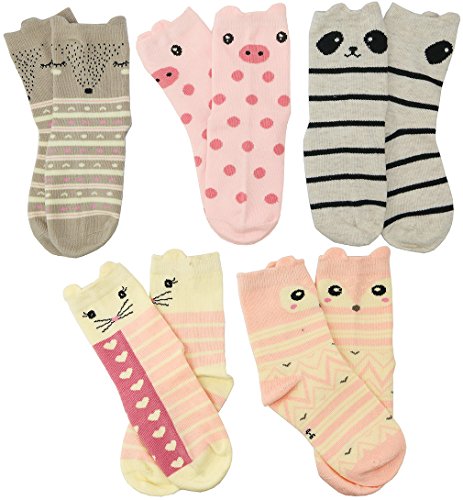 Hzcojulo Kids Toddler Big Little Girls Fashion Cotton Crew Cute Socks -5 Pairs4