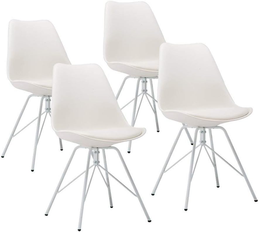 Green House Furniture Tulip Style Upholstered Dining Chair Set of 4, Modern Kitchen Dining Room Side Chair with Cushion Seat,K/D Metal Legs (White)